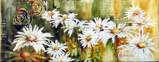 Hélene Charland - La danse en ligne - aquarelle 8x20 pouces