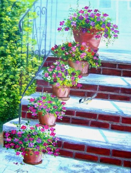 Escalier fleuri