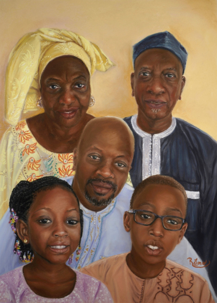 Portrait de famille Ibrahima (20x26) Pastel sec, Non disponible
