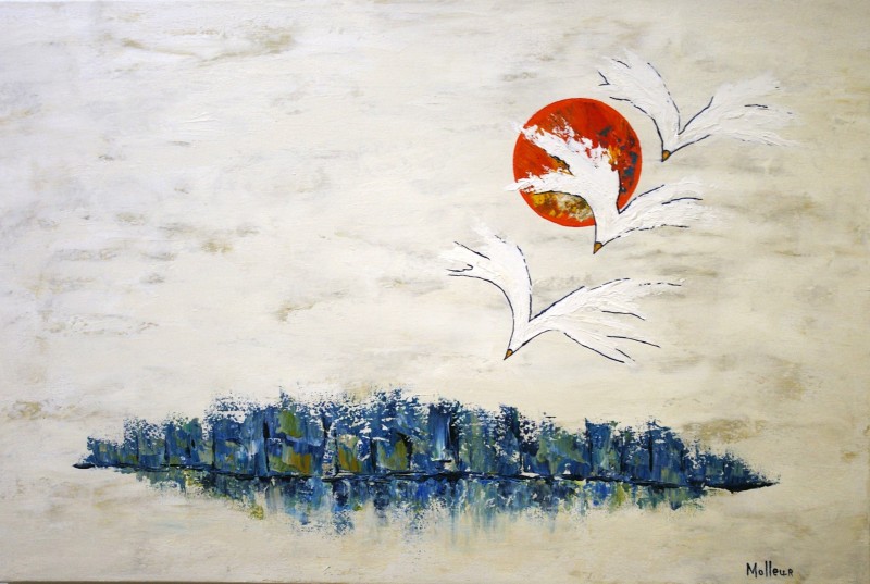 Envol au dessus d'une ile, tech mixtes,  24x36''