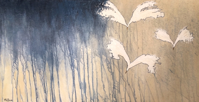 Une pluie d'oiseaux, acrylique, 20x40''
