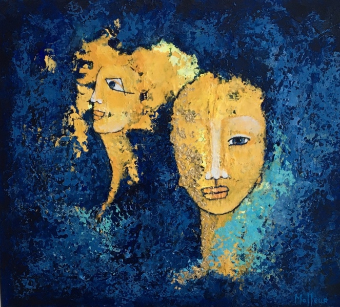 Fragments d'histoire, acrylique et feuille d'or, 16x20''