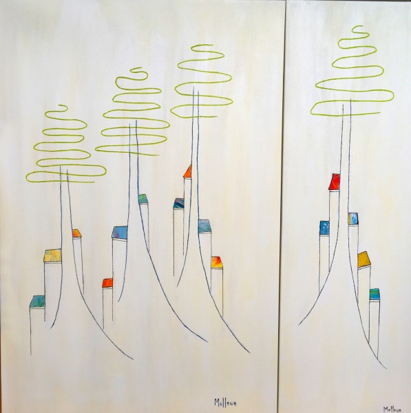 Au pied des arbres dyptique,  tech.mixtes, 36x36''