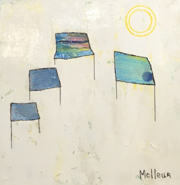 Le hameau bleu ...3, tech mixtes, 10x10''