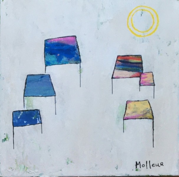 Le  hameau bleu ...2, tech mixtes, 10x10''