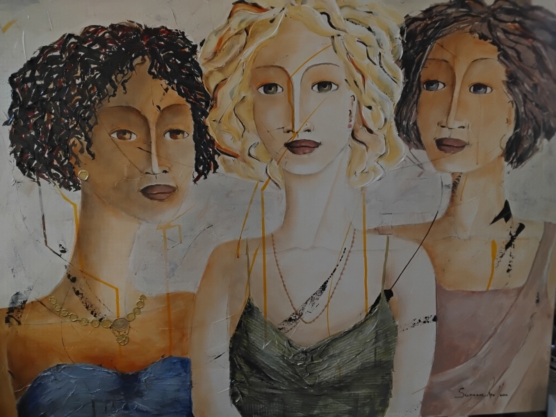 LES TROIS DAMES   procédé mixte    30'' X 40''
