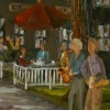 2012-06, Rencontre animée (30x12), huile à la spatule, Vendu